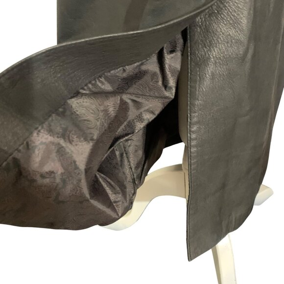 Vintage 1980s Black Leather Trench Coat Duster Womens Size Large By G3, GIII - Picture 5 of 11